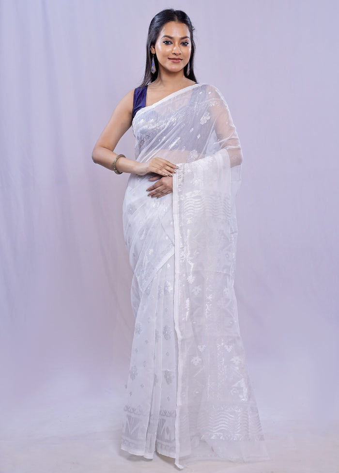 White Tant Jamdani  Saree Without Blouse Piece