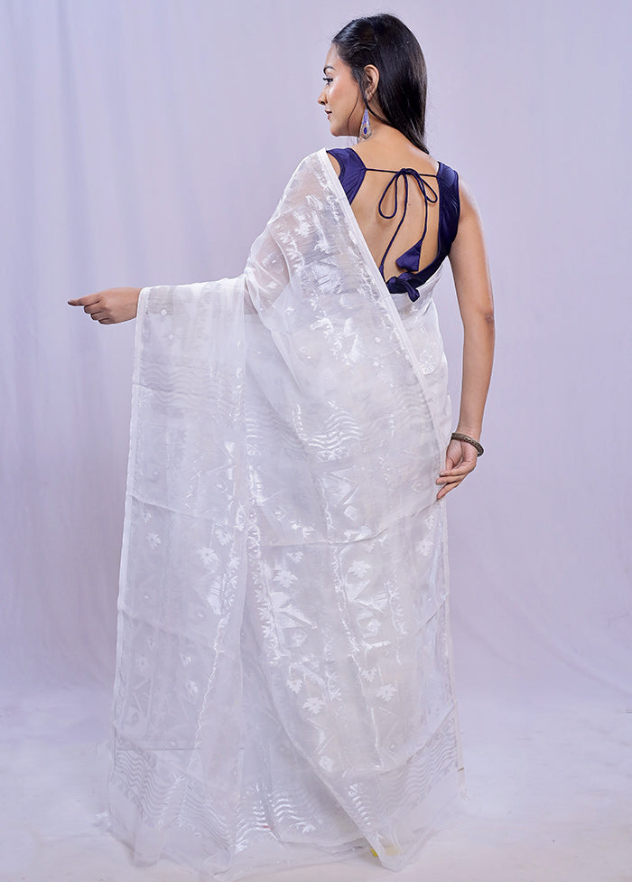 White Tant Jamdani  Saree Without Blouse Piece