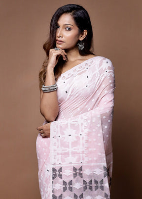 Pink Tant Jamdani Saree Without Blouse Piece