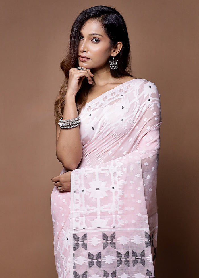 Pink Tant Jamdani Saree Without Blouse Piece