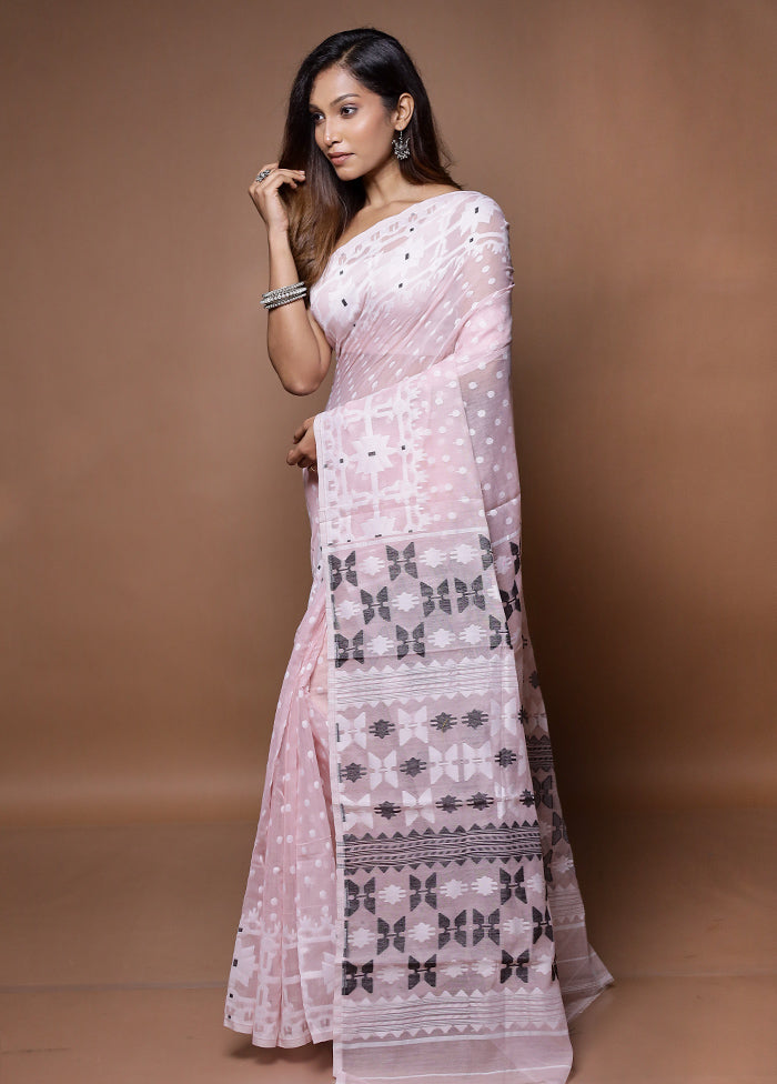 Pink Tant Jamdani Saree Without Blouse Piece