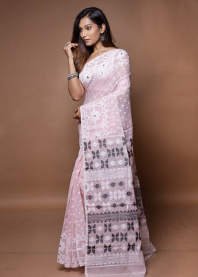 Pink Tant Jamdani Saree Without Blouse Piece