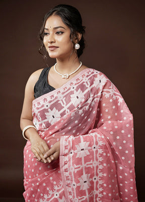 Pink Tant Jamdani Saree Without Blouse Piece