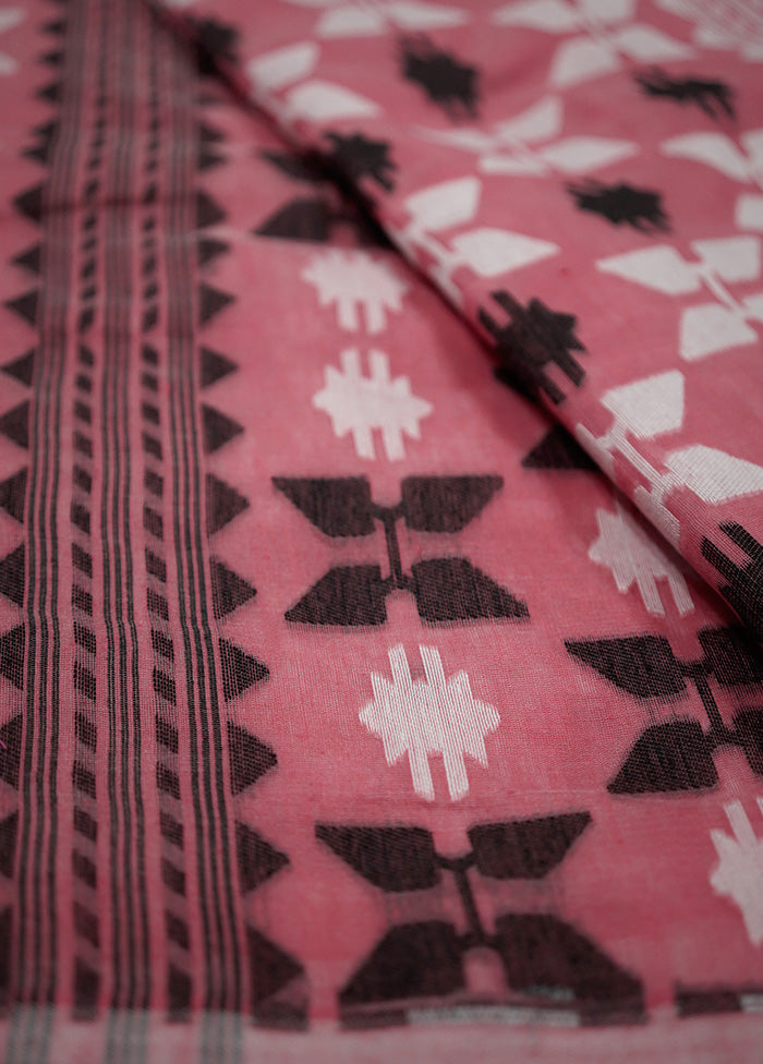 Pink Tant Jamdani Saree Without Blouse Piece