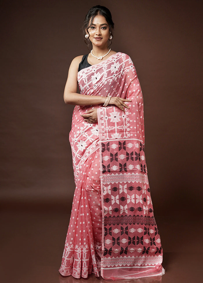 Pink Tant Jamdani Saree Without Blouse Piece
