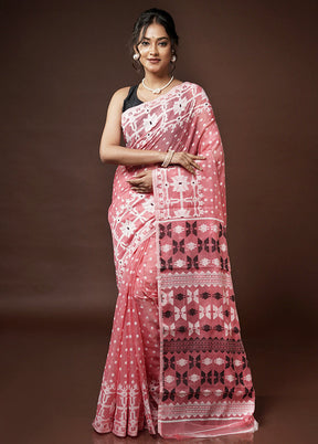 Pink Tant Jamdani Saree Without Blouse Piece