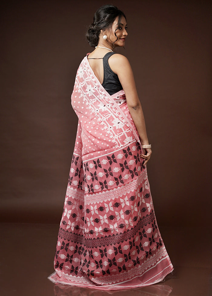 Pink Tant Jamdani Saree Without Blouse Piece
