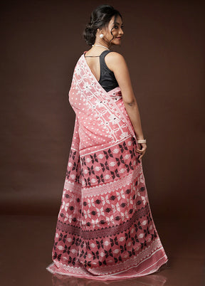 Pink Tant Jamdani Saree Without Blouse Piece