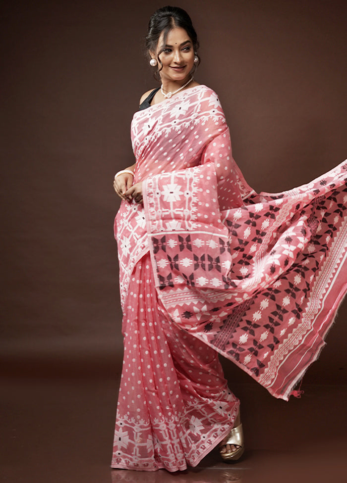 Pink Tant Jamdani Saree Without Blouse Piece