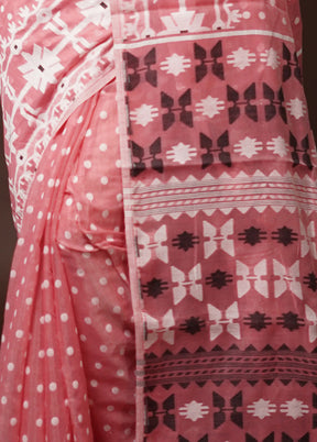 Pink Tant Jamdani Saree Without Blouse Piece