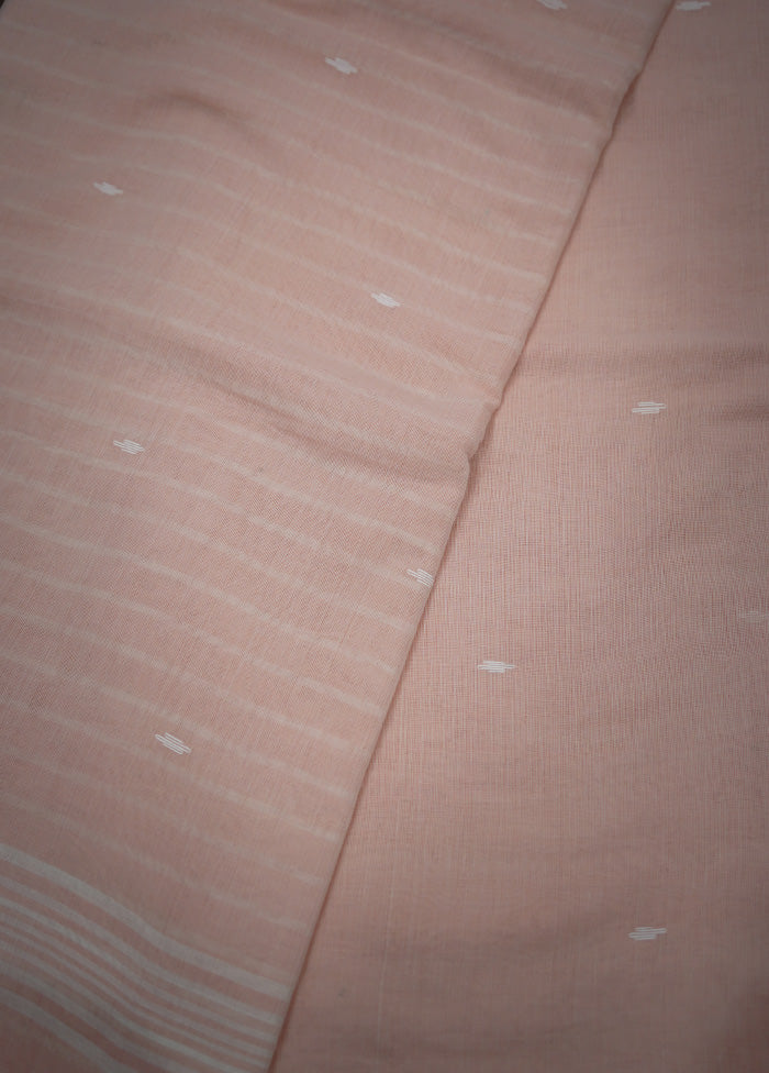 Peach Cotton Saree With Blouse Piece