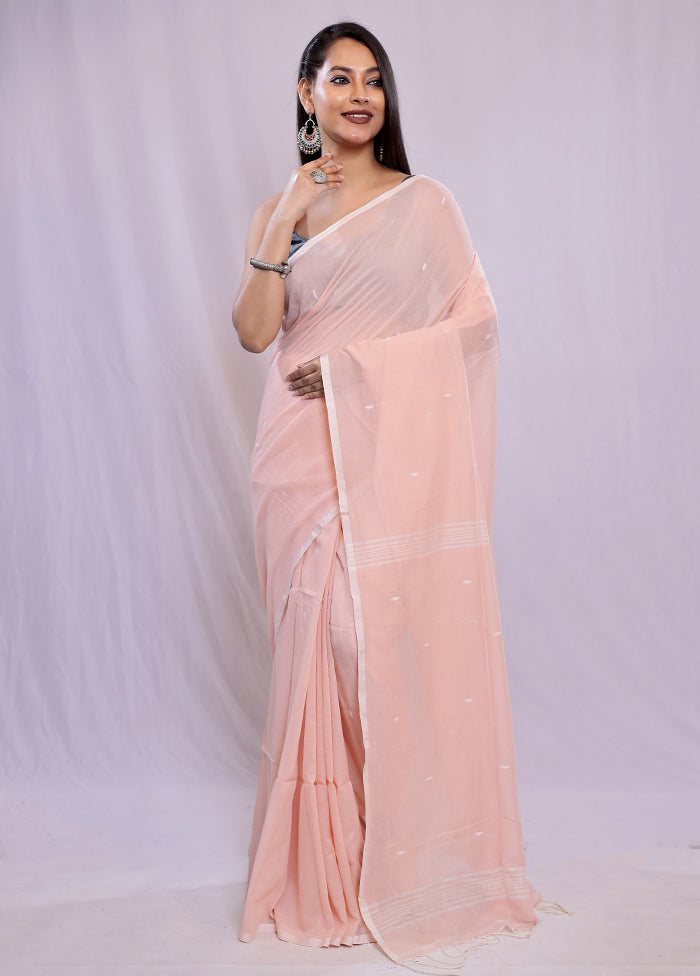 Peach Cotton Saree With Blouse Piece