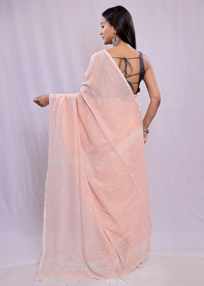 Peach Cotton Saree With Blouse Piece
