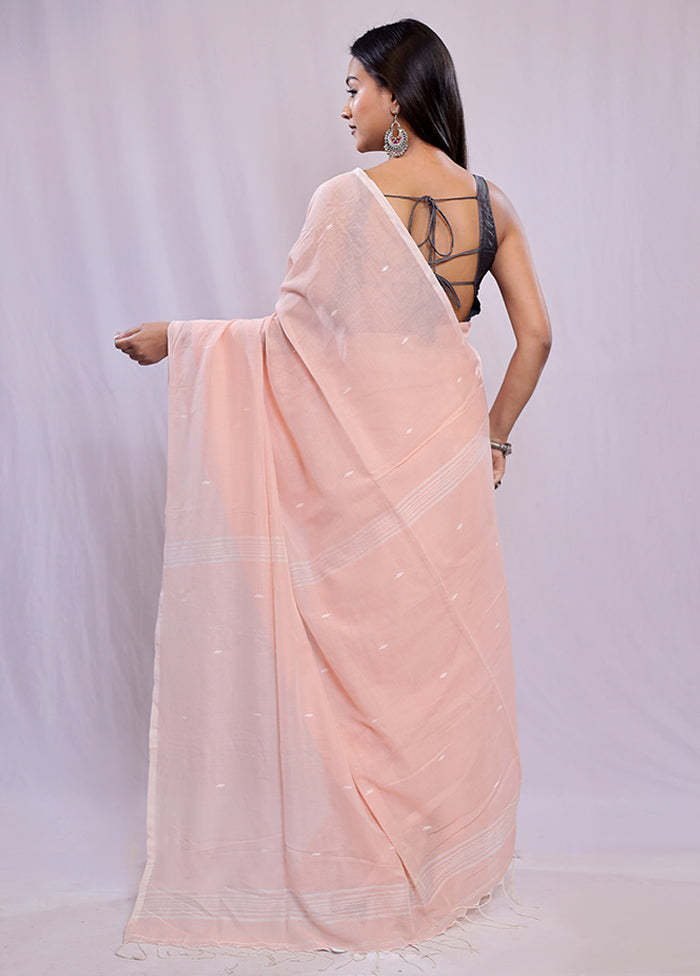 Peach Cotton Saree With Blouse Piece