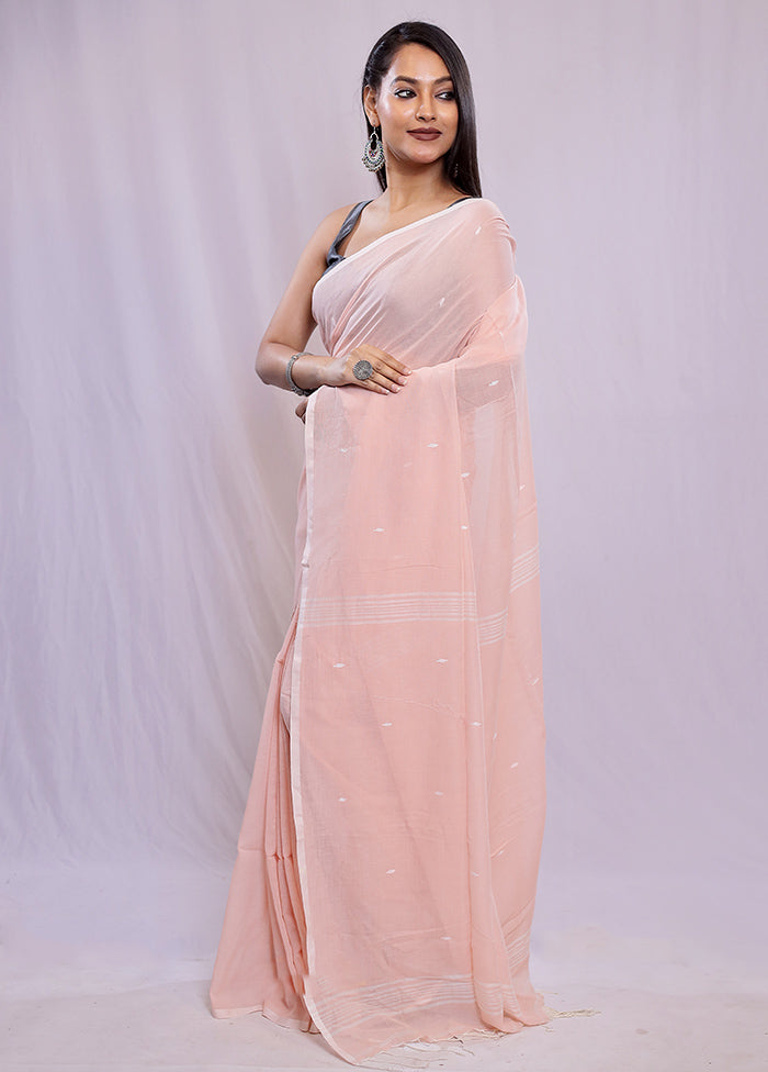 Peach Cotton Saree With Blouse Piece