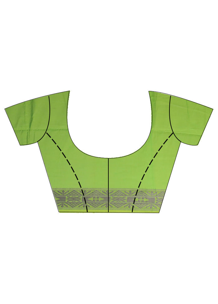Green Cotton Saree With Blouse Piece