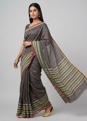 Brown Khadi Cotton Saree With Blouse Piece