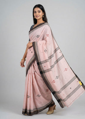 Peach Khadi Cotton Saree With Blouse Piece