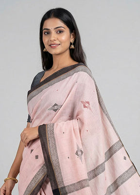 Peach Khadi Cotton Saree With Blouse Piece