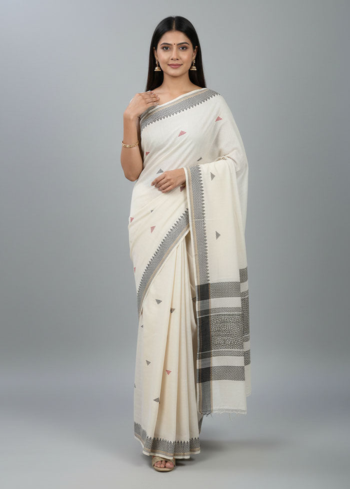Cream Khadi Cotton Saree With Blouse Piece