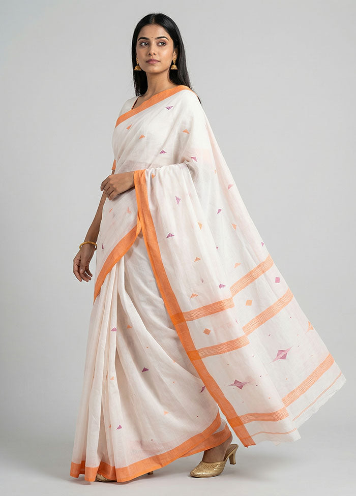 Peach Khadi Cotton Saree With Blouse Piece