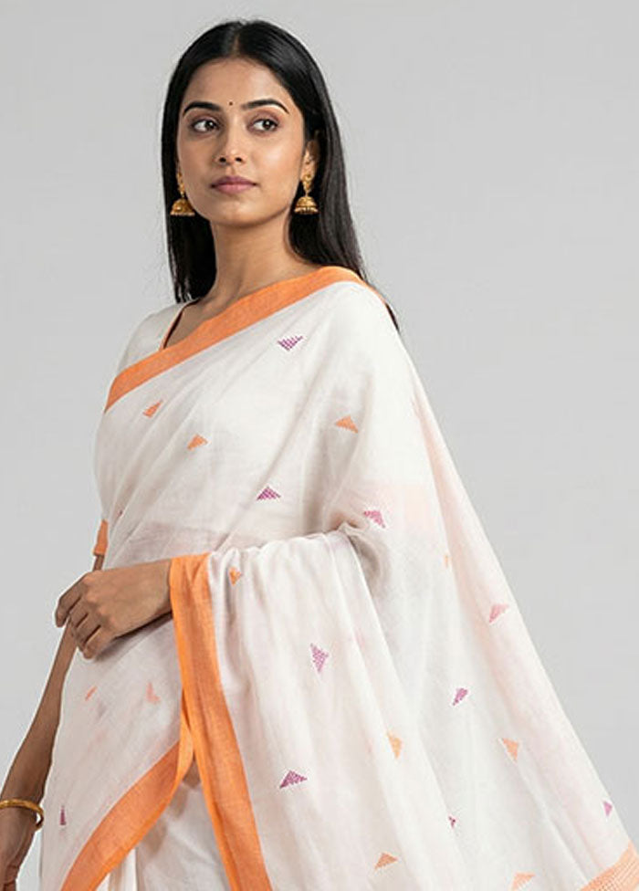 Peach Khadi Cotton Saree With Blouse Piece