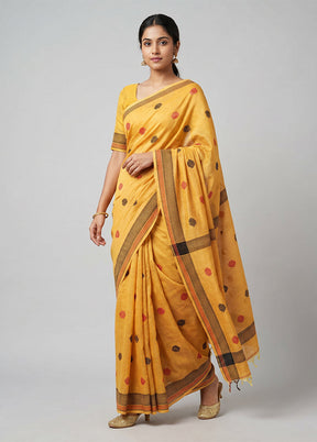 Cream Khadi Cotton Saree With Blouse Piece