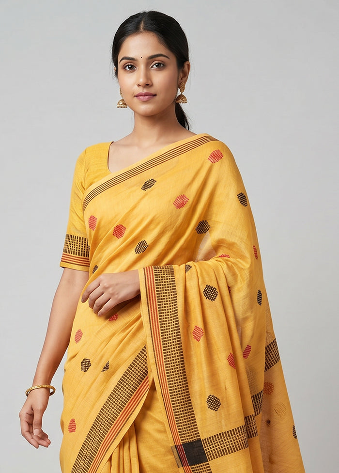 Cream Khadi Cotton Saree With Blouse Piece