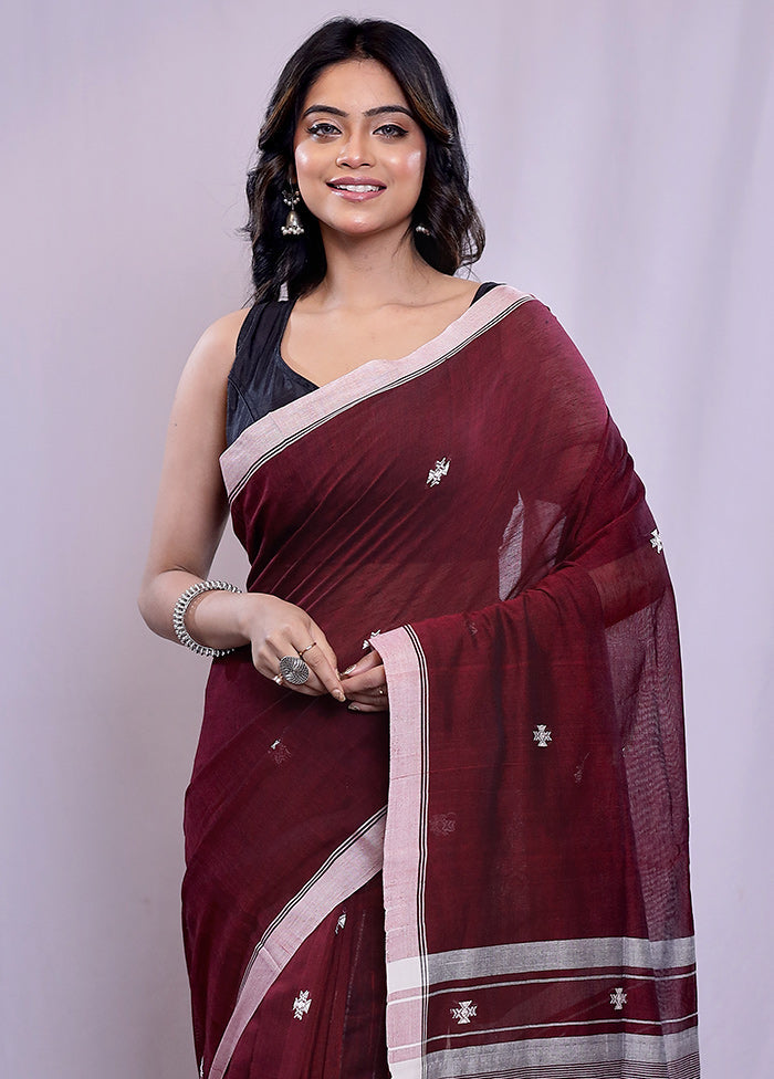 Maroon Cotton Saree With Blouse Piece