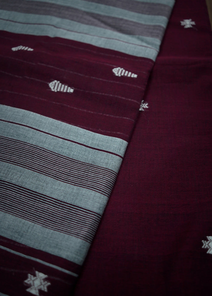 Maroon Cotton Saree With Blouse Piece