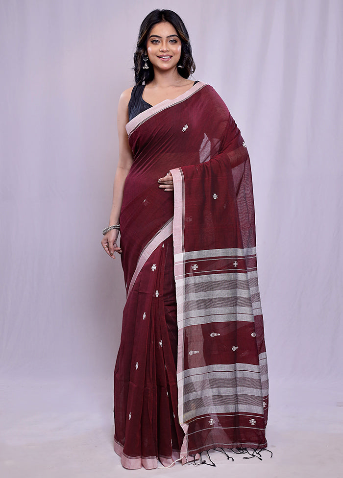 Maroon Cotton Saree With Blouse Piece