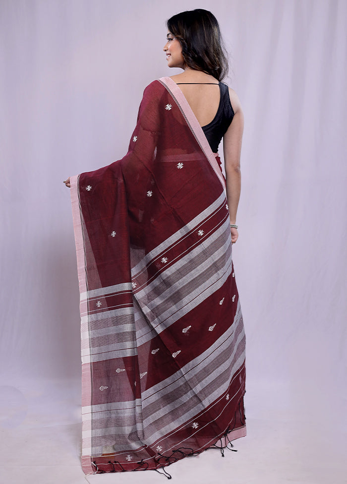 Maroon Cotton Saree With Blouse Piece