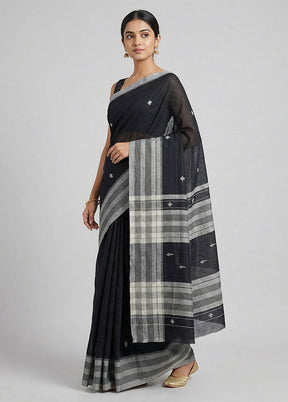 Black Khadi Cotton Saree With Blouse Piece
