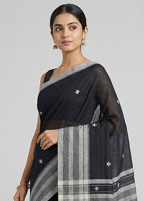 Black Khadi Cotton Saree With Blouse Piece