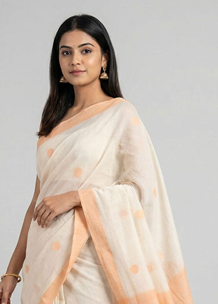Cream Khadi Cotton Saree With Blouse Piece