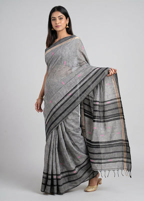 Grey Khadi Cotton Saree With Blouse Piece