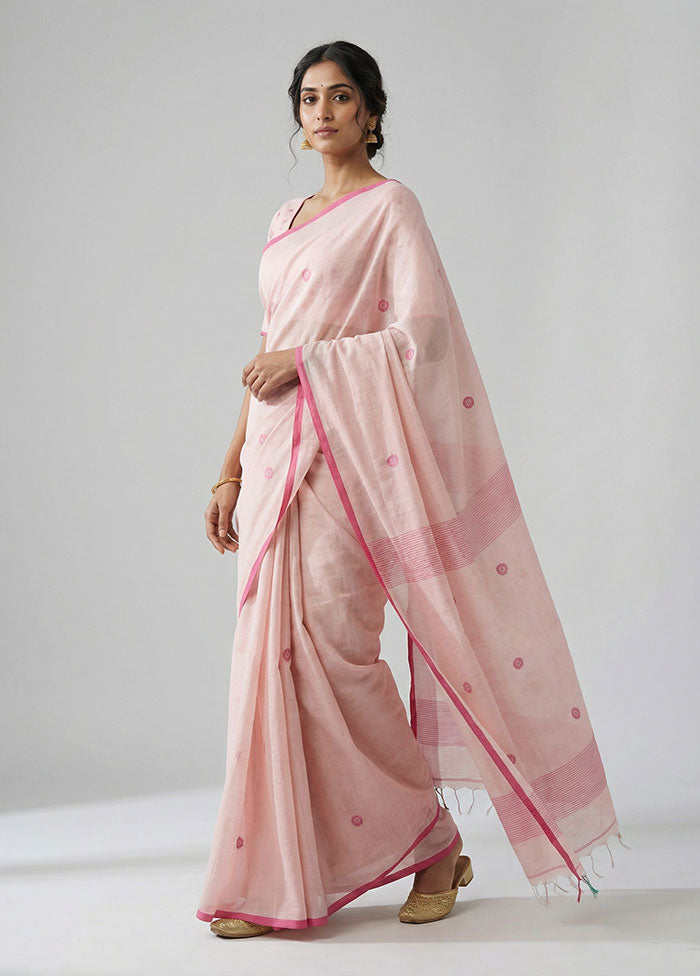 Pink Khadi Cotton Saree With Blouse Piece