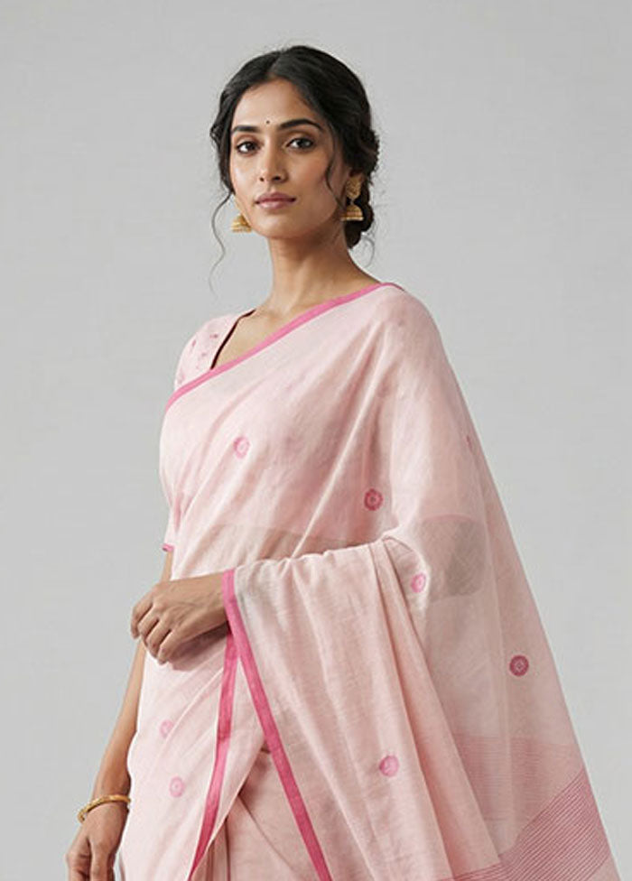 Pink Khadi Cotton Saree With Blouse Piece