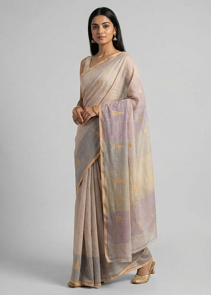 Pink Khadi Cotton Saree With Blouse Piece