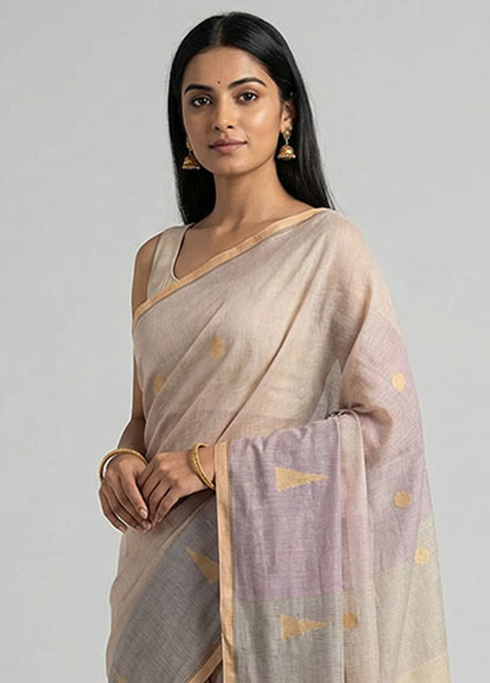 Pink Khadi Cotton Saree With Blouse Piece
