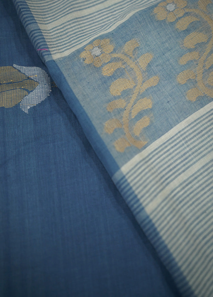 Grey Pure Cotton Saree With Blouse Piece