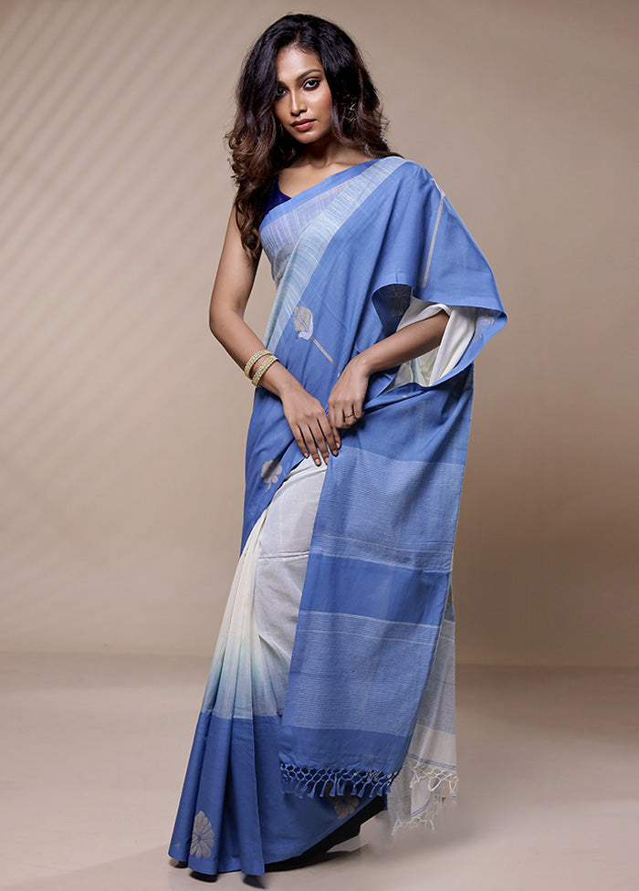 Grey Pure Cotton Saree With Blouse Piece