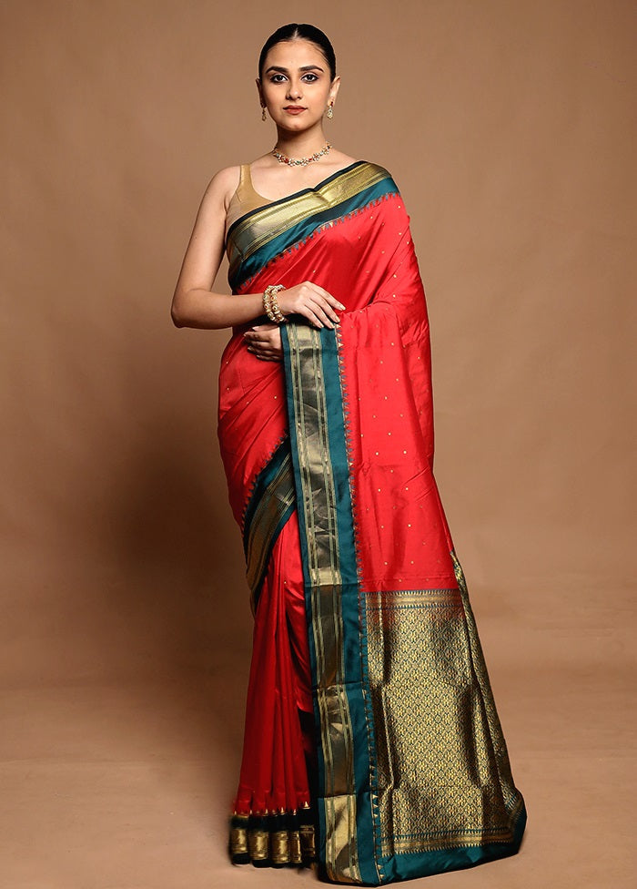 Red Kanjivaram Silk Saree With Blouse Piece