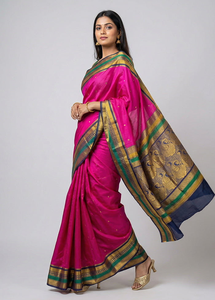 Pink Kanjivaram Silk Saree With Blouse Piece