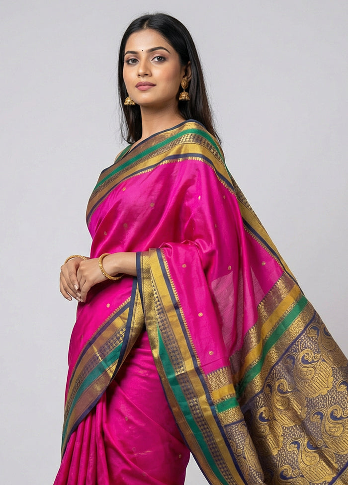 Pink Kanjivaram Silk Saree With Blouse Piece