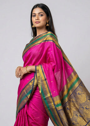 Pink Kanjivaram Silk Saree With Blouse Piece