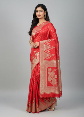 Red Banarasi Silk Saree With Blouse Piece