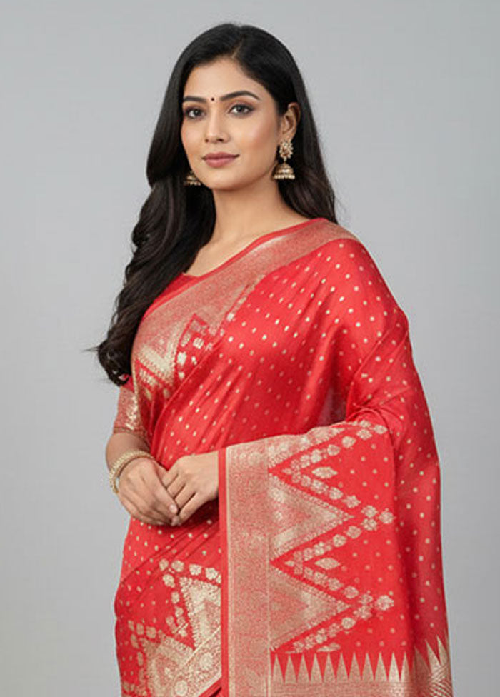 Red Banarasi Silk Saree With Blouse Piece