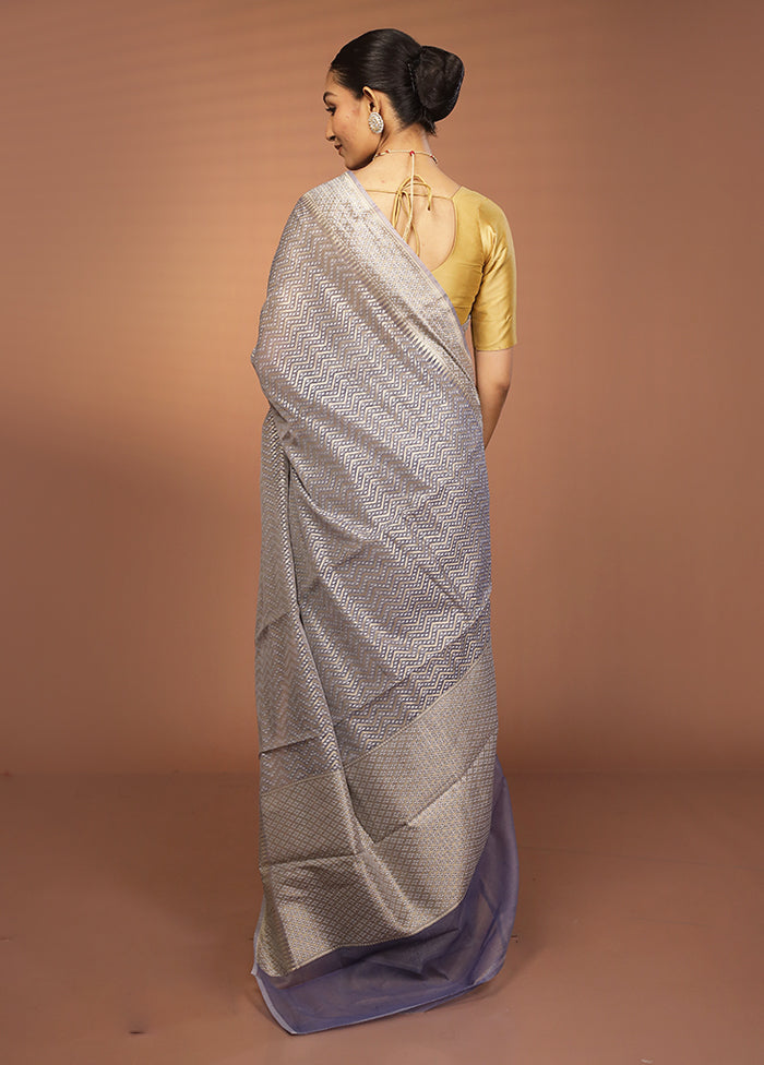 Blue Kora Silk Saree With Blouse Piece