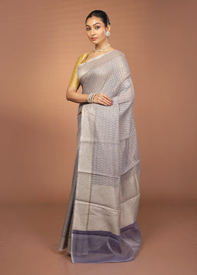 Blue Kora Silk Saree With Blouse Piece